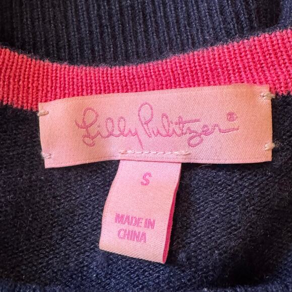 Lilly Pulitzer Size Small Wool Blend True Navy Cheetah Intarsia Charter Sweater - Picture 7 of 8